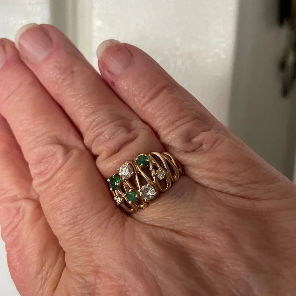 Baden & Foss 14K Yellow Gold B & F Designer Emerald Diamond Vintage Ring Sz 7